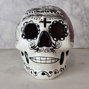 Ceramic Made In Mexico Day Of The Dead White/Black Toda Madre Sugar Skull  5x4x6
